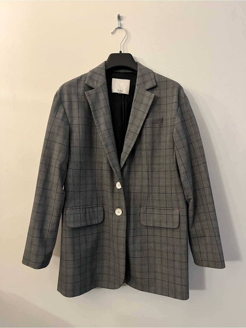 Tibi Plaid Oversized Blazer in Gray Size 0 XS